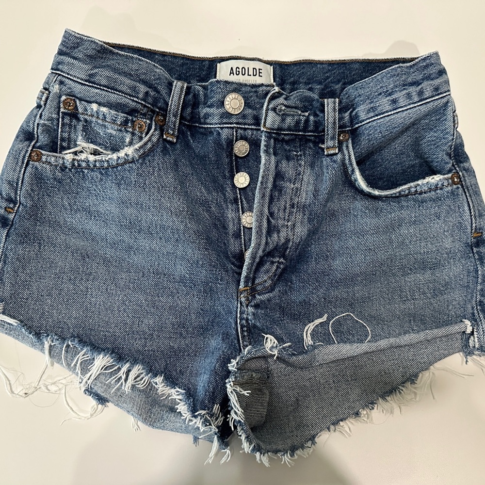Agolde Blue Distressed Jean Shorts Vintage Style